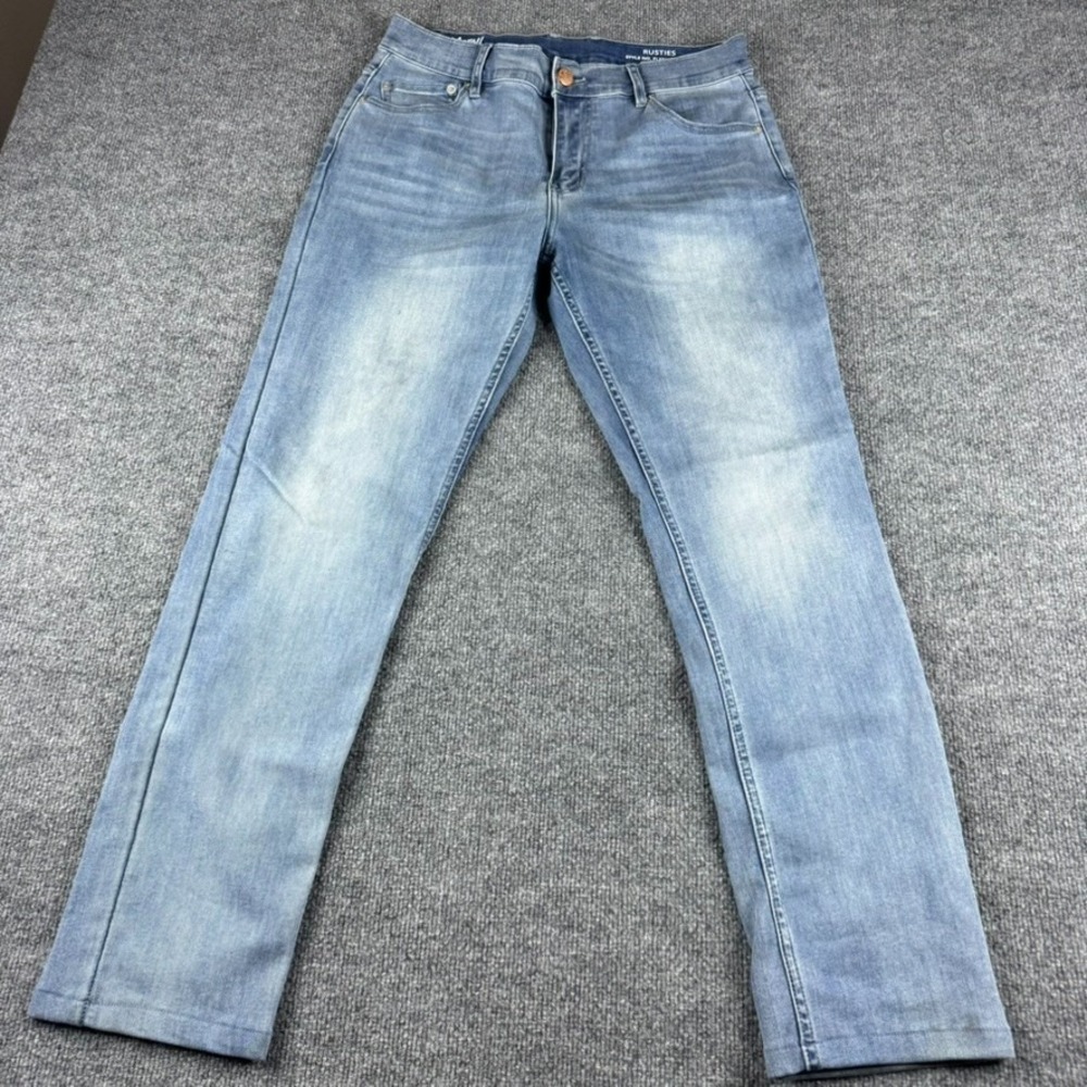 Mugsy Rusties Jeans Mens 34x31 Blue Slim Straight Cotton Stretch Denim FLX5NYU